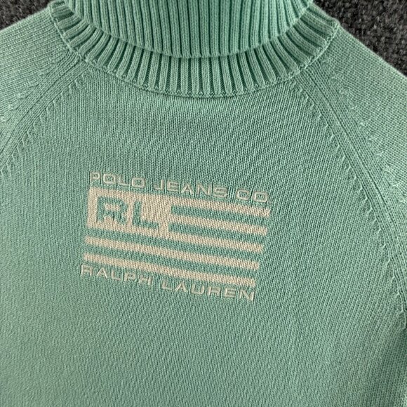 Ralph Lauren Polo Jeans Women Flag Sweater Light Blue Turtleneck Small Cotton - Picture 9 of 16